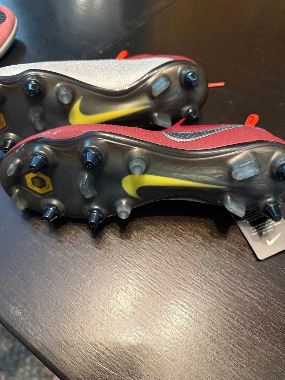 Nike Kids Maroon and Orange Soccer Sneakers with Silver Swoosh